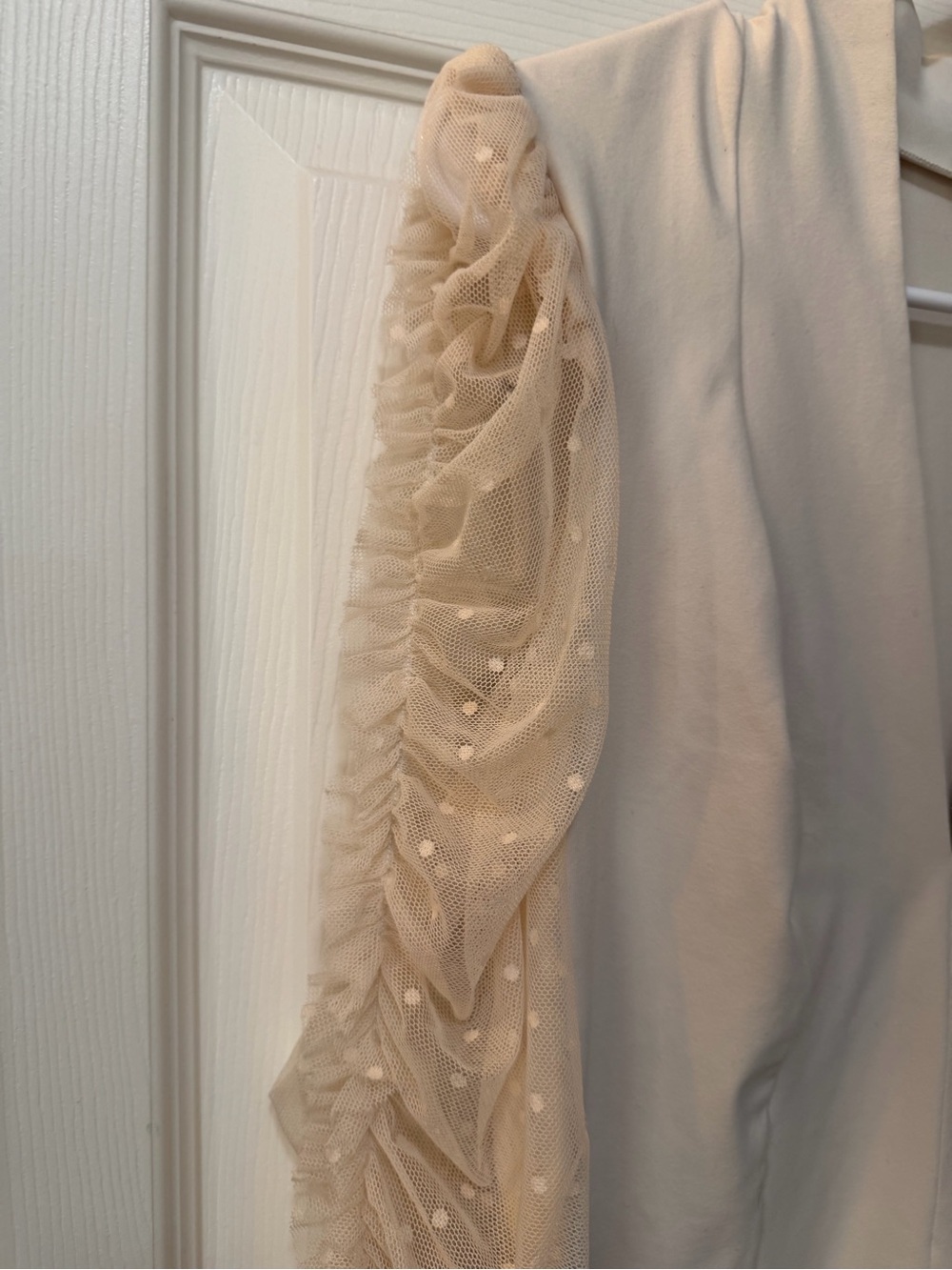 Free People Intimately Ivory Ruffle Sheer Ruched Tulle Sleeve V Neck Top Size L - Picture 3 of 7